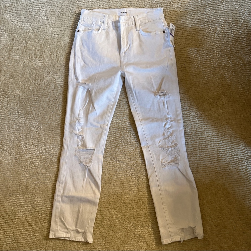 FRAME Ripped White Jeans